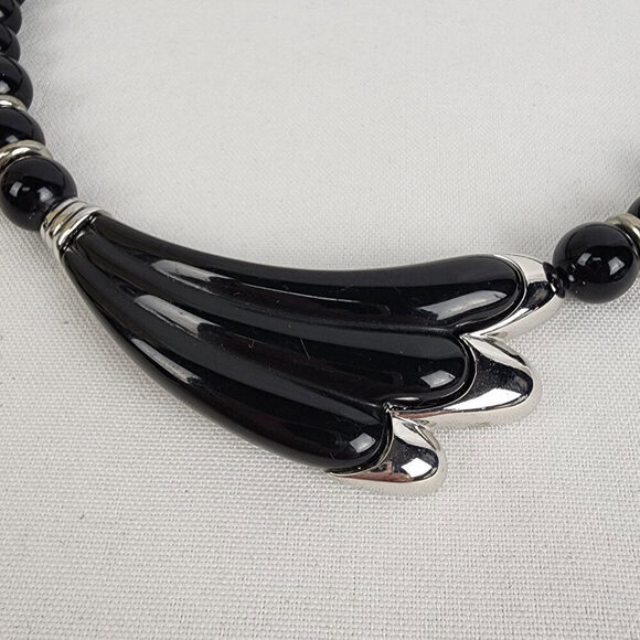 Vintage 80s Black Beaded Statement Necklace - Picture 3 of 6